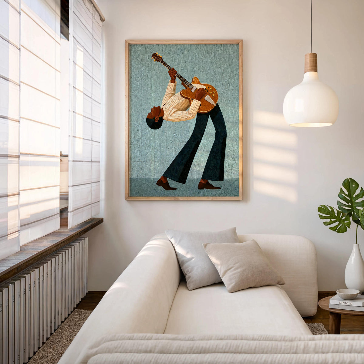 Retro Blues Music Poster, Jazz Guitarist Art Print, Afrocentric Musician Wall Decor Set, Eclectic African American Art, Black Culture Guitar