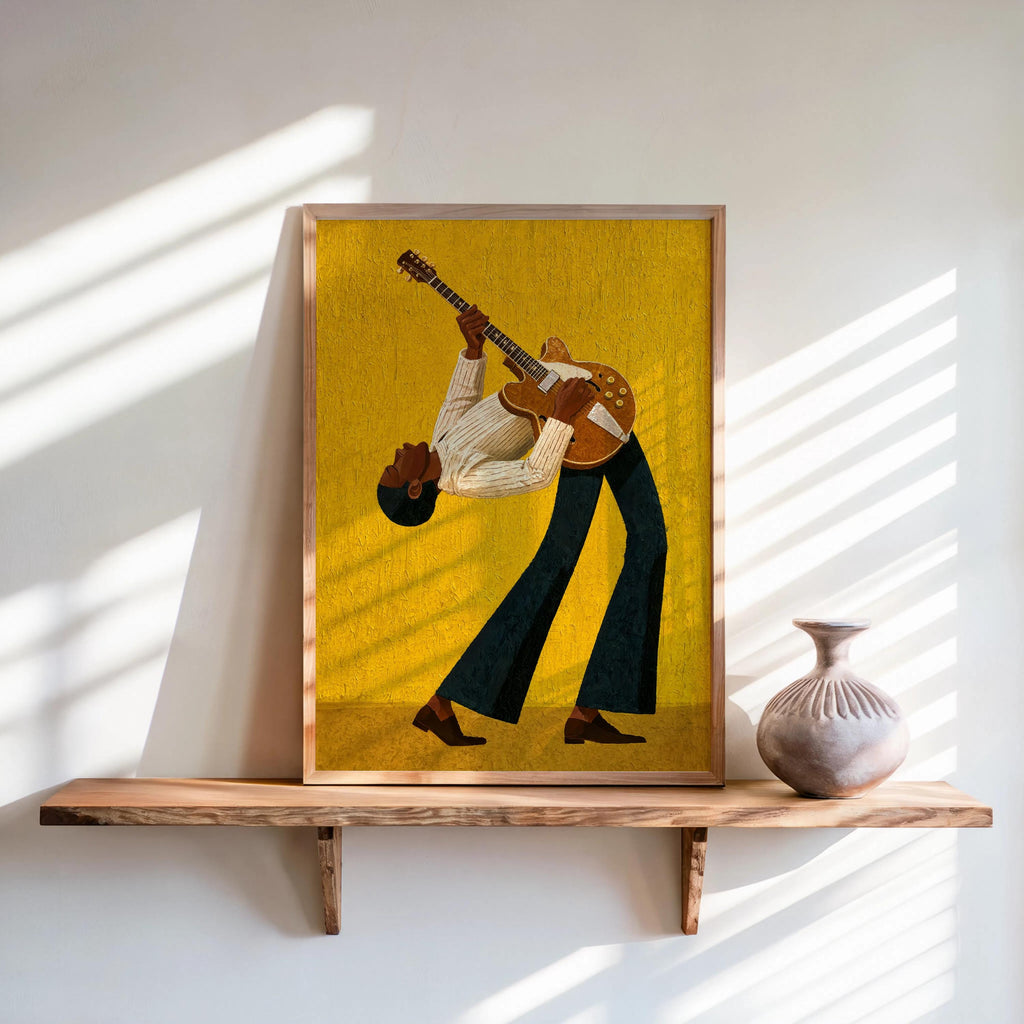Retro Blues Music Poster, Jazz Guitarist Art Print, Afrocentric Musician Wall Decor Set, Eclectic African American Art, Black Culture Guitar