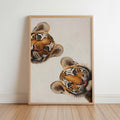 Tiger Wall Art, Funny Cub Oil Painting, Whimsical Safari Animal Art Print, Bold Jungle Nursery Decor, Vibrant Exotic Cat Portrait Poster