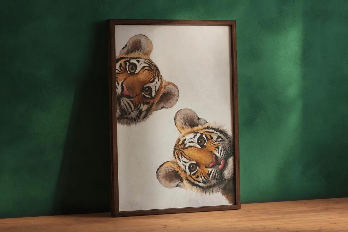 Tiger Wall Art, Funny Cub Oil Painting, Whimsical Safari Animal Art Print, Bold Jungle Nursery Decor, Vibrant Exotic Cat Portrait Poster