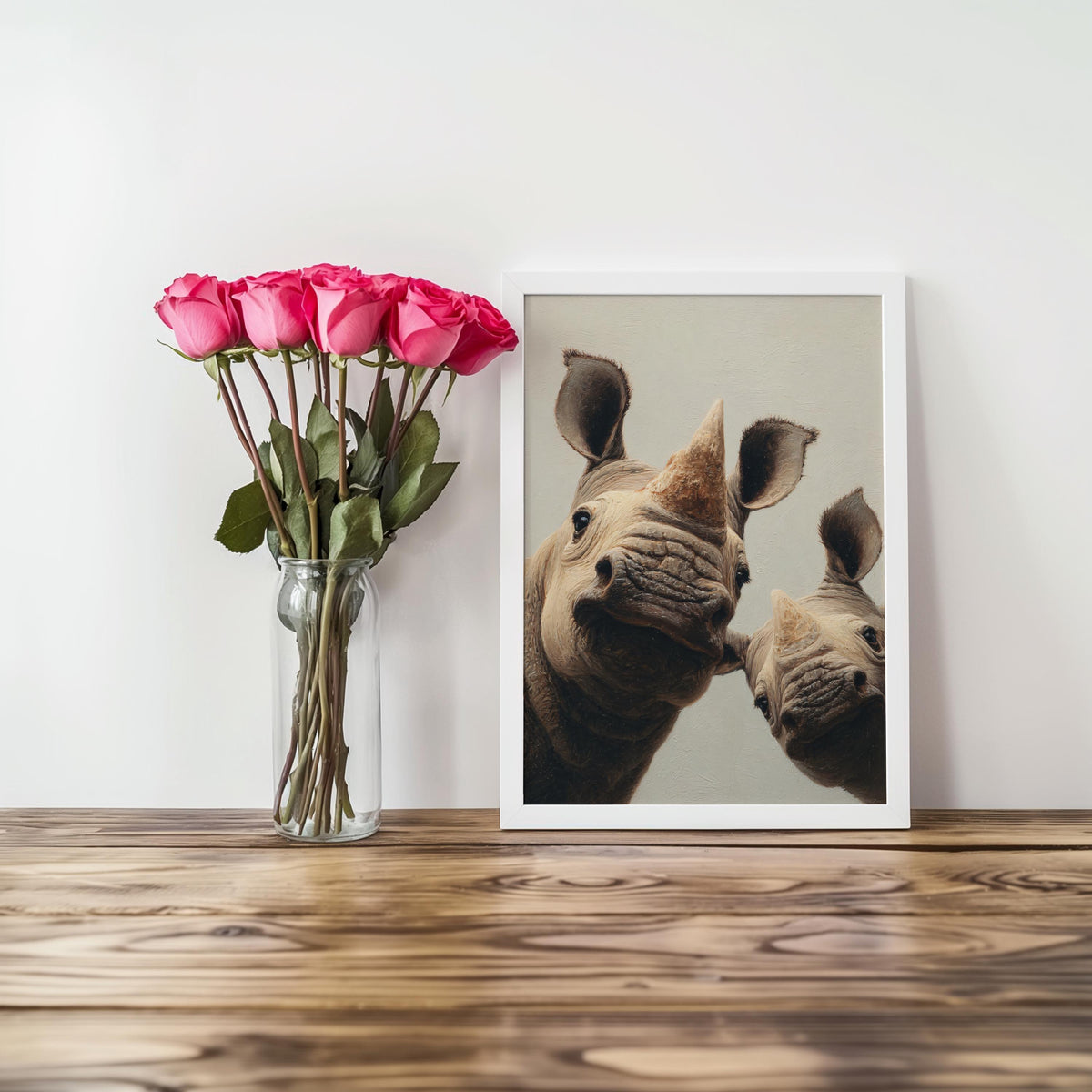 Whimsical Rhino Wall Art: Playful Safari Animal Print, Curious African Wildlife Canvas, Rhinoceros Gifts, Nursery & Kids Room Decor, Printed