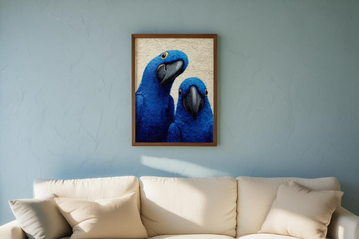 Macaw Wall Art, Blue Parrot Painting, Minimalist Oil Canvas, Whimsical Jungle Nursery Decor, Fine Art Print, Modern Tropical Bird Poster