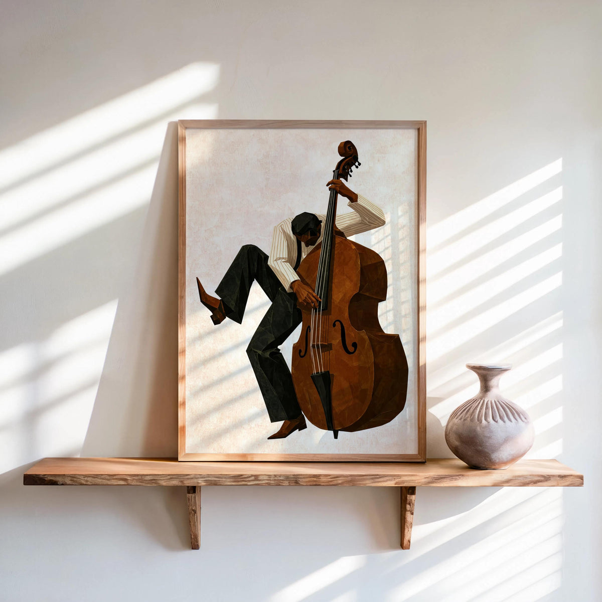 Jazz Bassist Wall Art, Modern Mid Century Musician Print, Retro African American Poster, Afrocentric Painting, Black Culture Soul Music