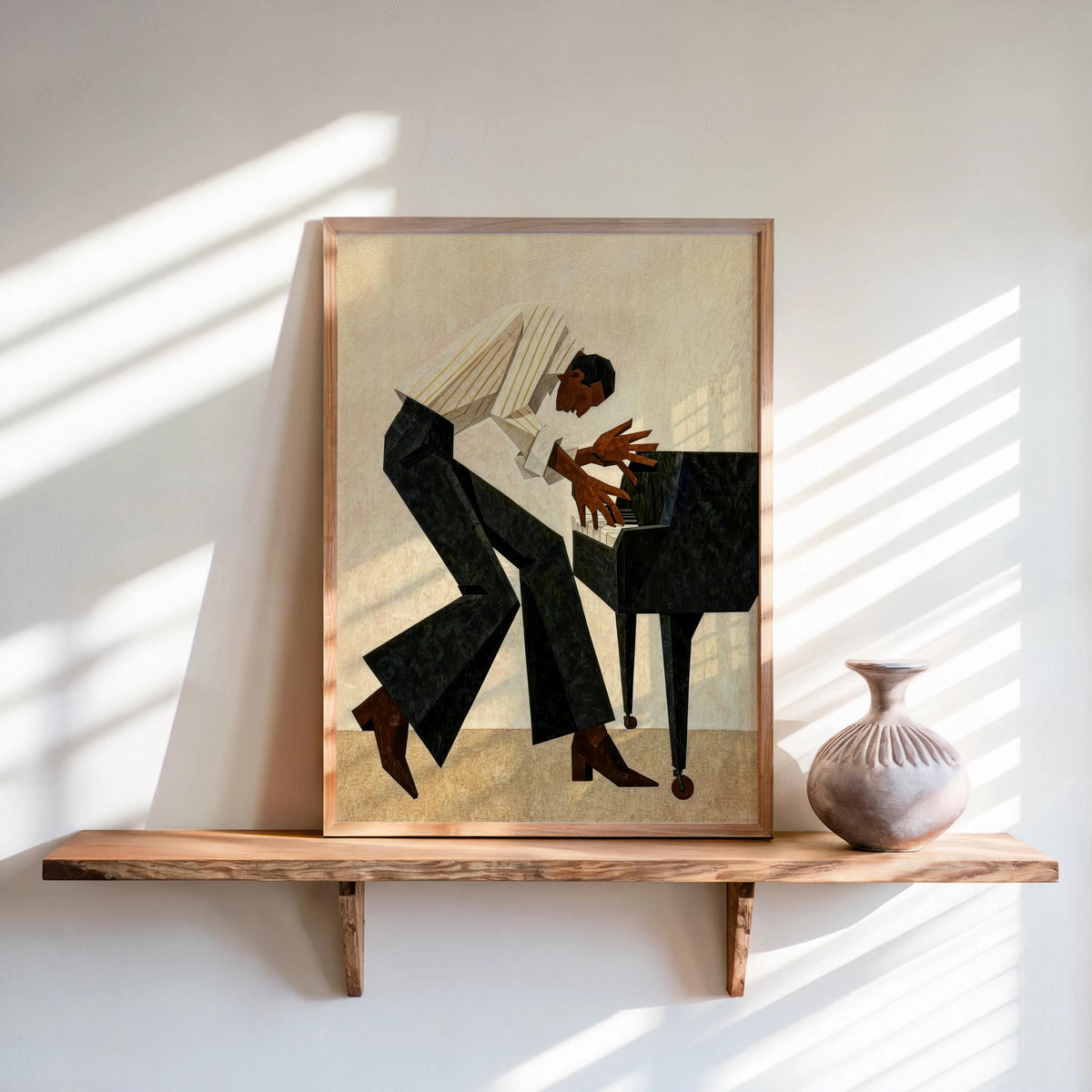 Retro Pianist Jazz Wall Art, Abstract Mid Century Musician Print, Vintage Afrocentric Soul Illustration, Modern Black Man Culture Cubism