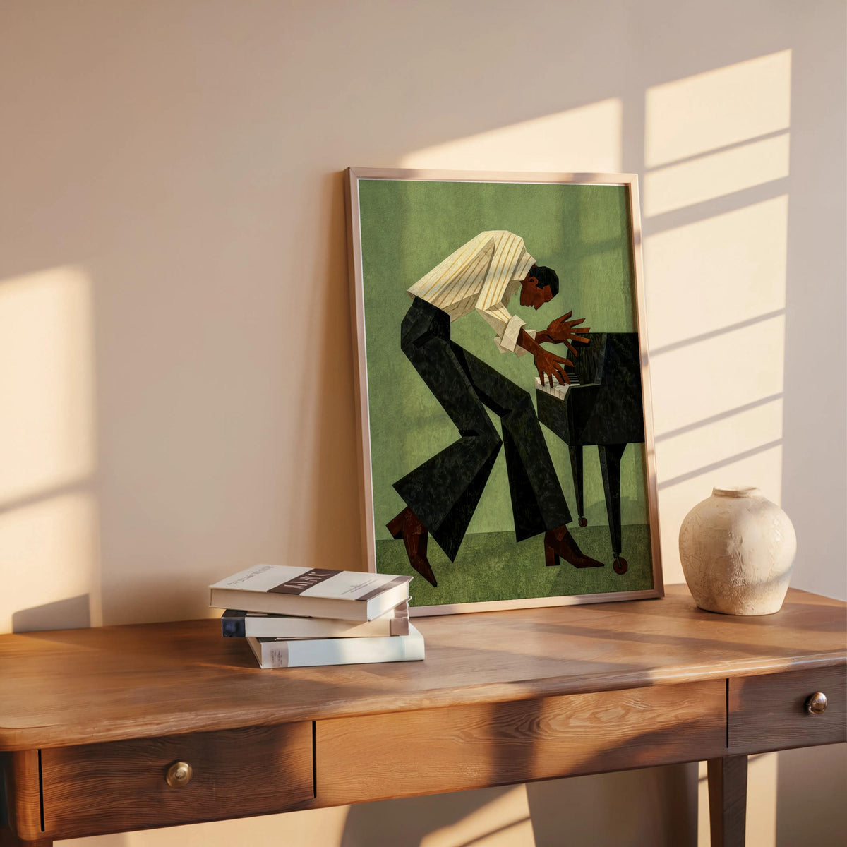 Retro Pianist Jazz Wall Art, Abstract Mid Century Musician Print, Vintage Afrocentric Soul Illustration, Modern Black Man Culture Cubism