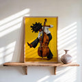 Afrocentric Jazz Bassist Art Print, Black Culture Bass Musician Wall Decor, Modern Mid Century Soul Music Poster, Retro Afro Hair Painting