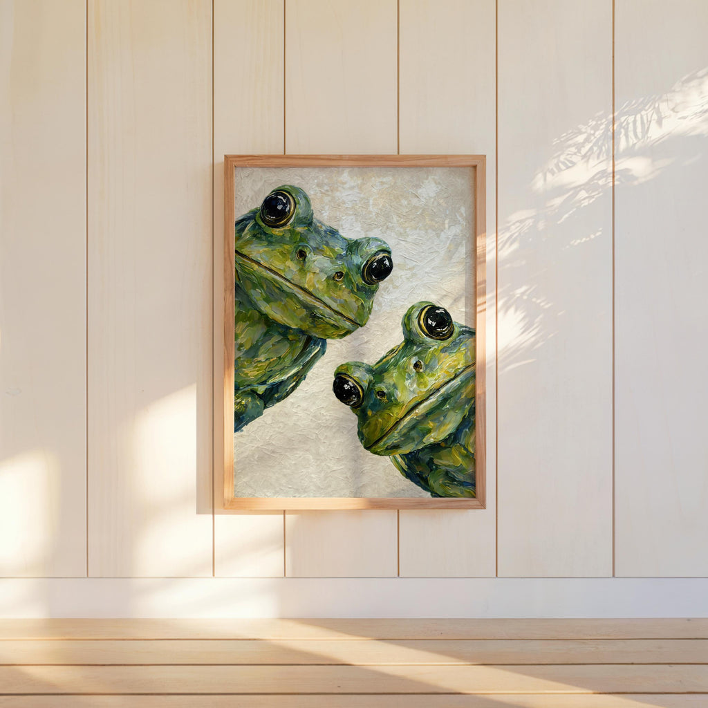 Cute Green Frog Wall Art, Dark Academia Painting, Large Amphibian Canvas, Funny Animal Decor, Unique Nature Gift, Quirky Witchy Goth Print