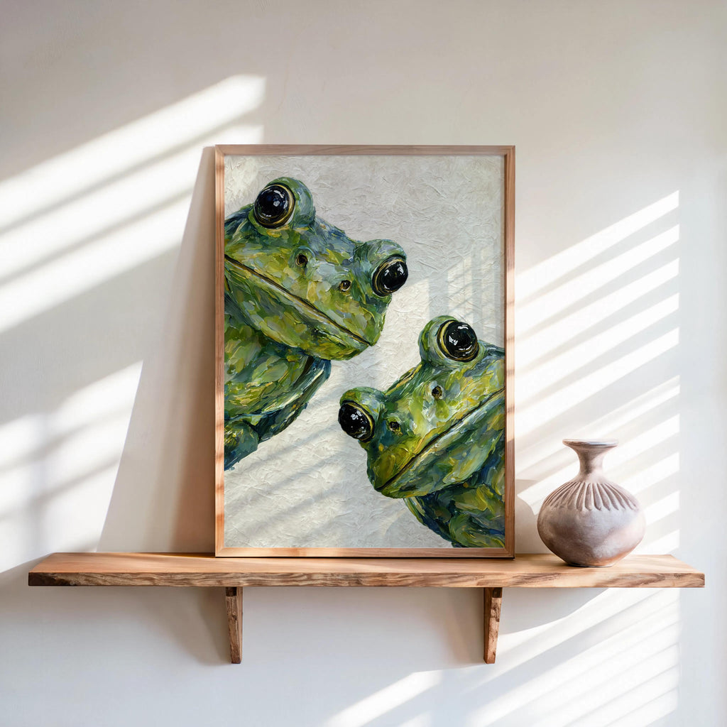 Cute Green Frog Wall Art, Dark Academia Painting, Large Amphibian Canvas, Funny Animal Decor, Unique Nature Gift, Quirky Witchy Goth Print