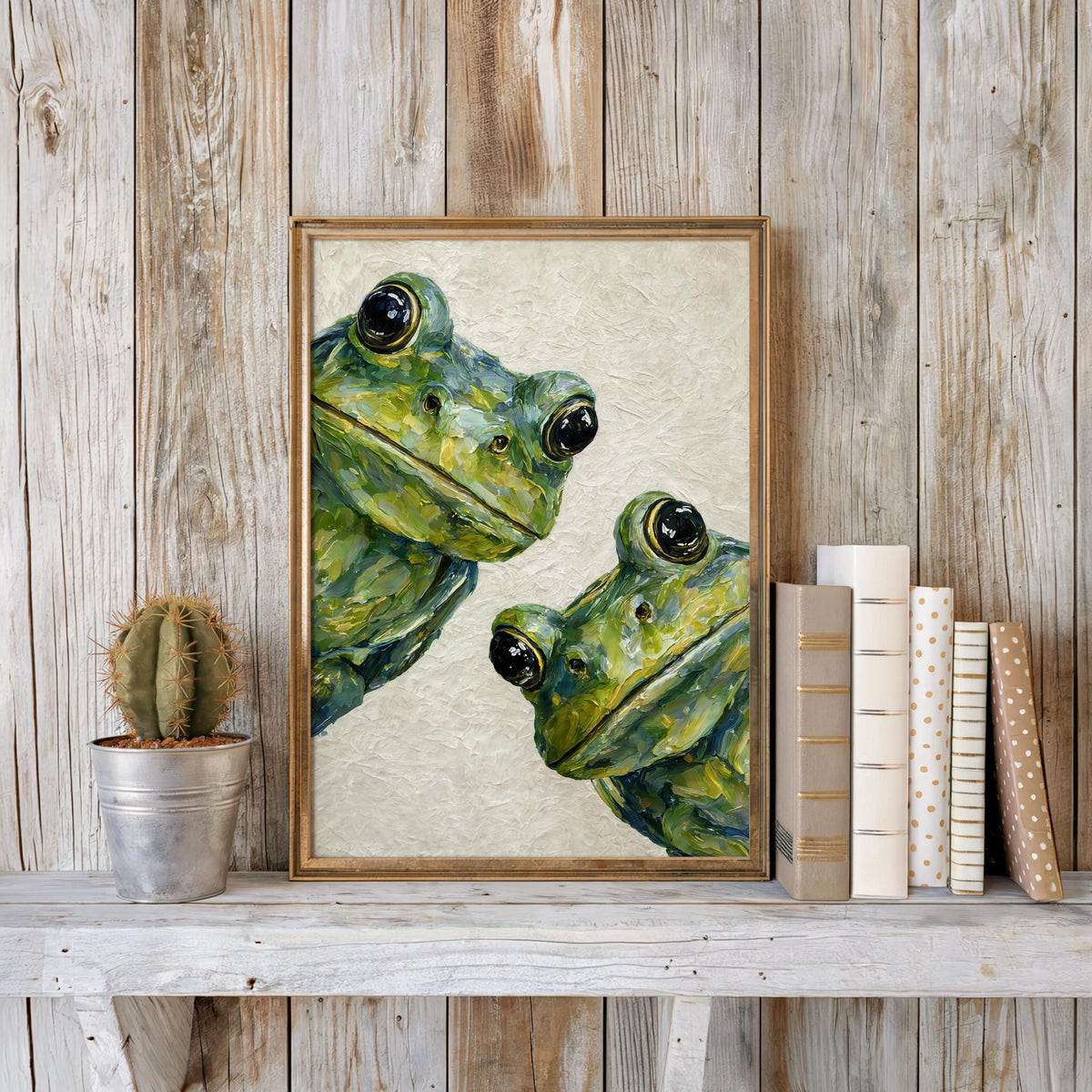 Cute Green Frog Wall Art, Dark Academia Painting, Large Amphibian Canvas, Funny Animal Decor, Unique Nature Gift, Quirky Witchy Goth Print