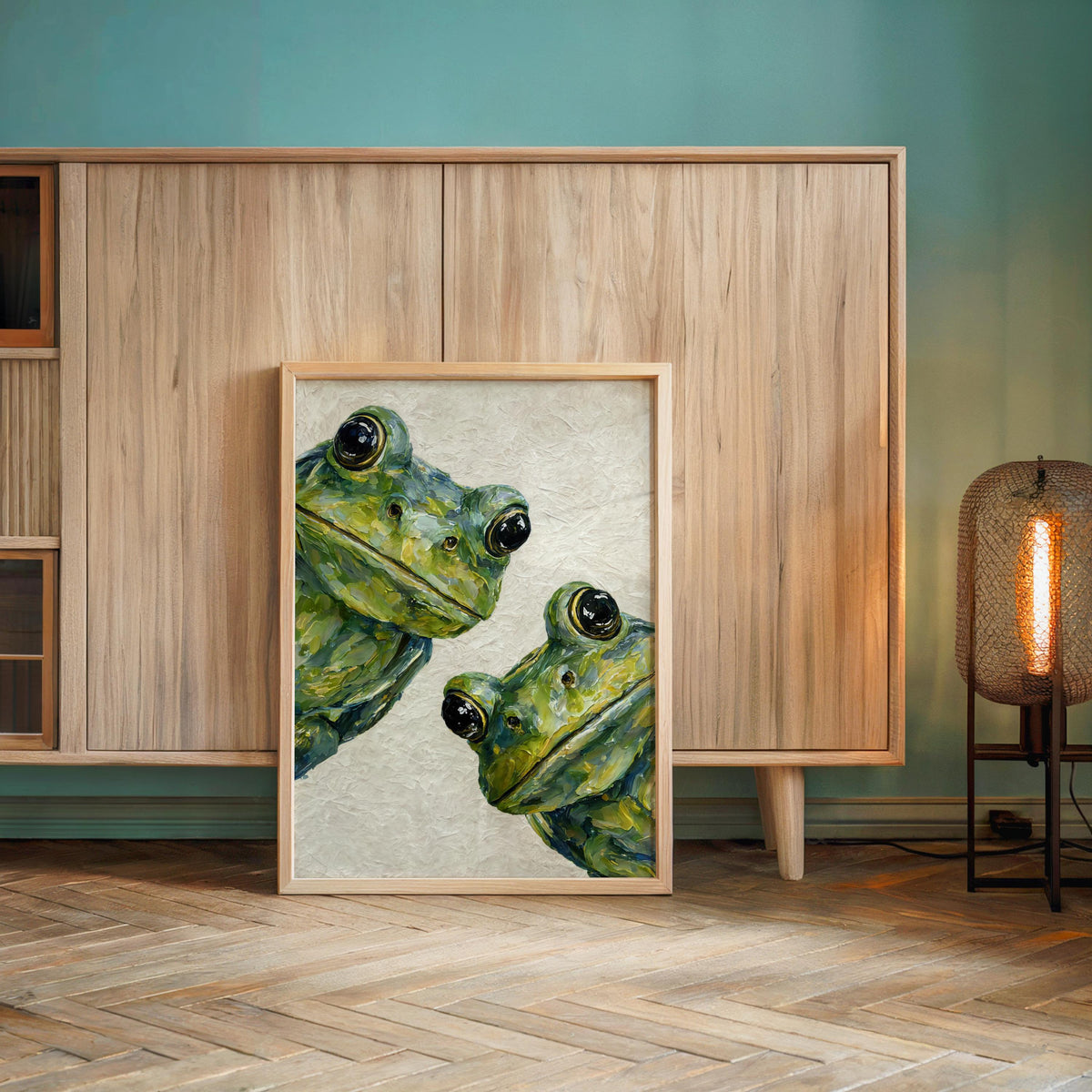 Cute Green Frog Wall Art, Dark Academia Painting, Large Amphibian Canvas, Funny Animal Decor, Unique Nature Gift, Quirky Witchy Goth Print