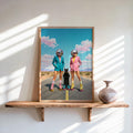 Disco Ball Head Wall Art, Retro Surreal Western Cat Print, Quirky Roller Skate Poster, Maximalist Pink Teal Decor, Funky 70s Portrait