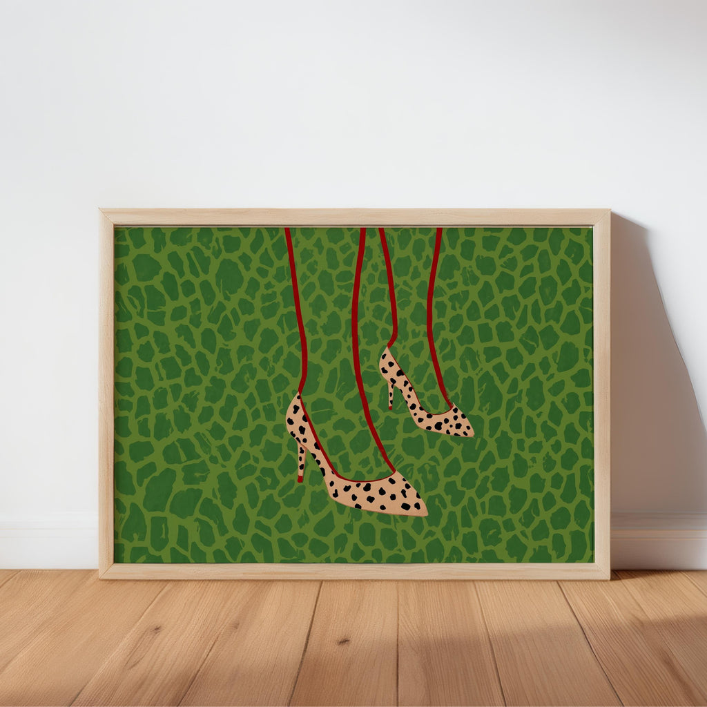 Cheetah Print Pumps Snake Pattern, Leopard High Heels Shoes Fashion Wall Art, Chic Animal Poster, Feminine Trendy Maximalist Closet Decor