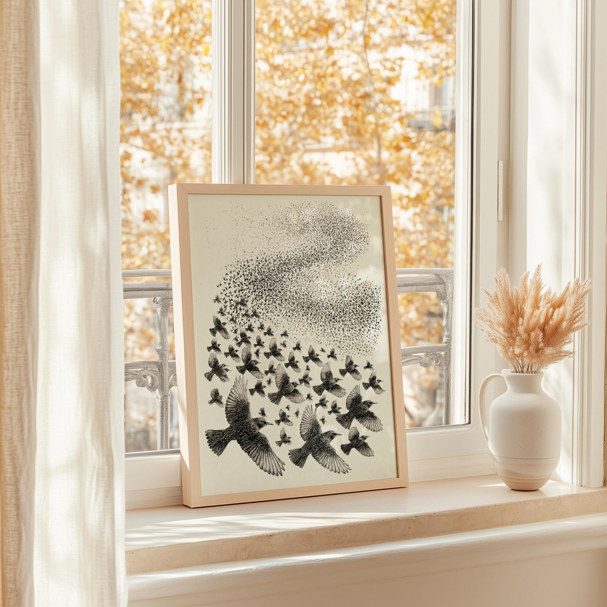 Starling Flock Print, Bird Murmuration Wall Art, Minimalist Animal Poster, Wildlife Fine Art, Nature Lover Gift, Nature Lover Gift