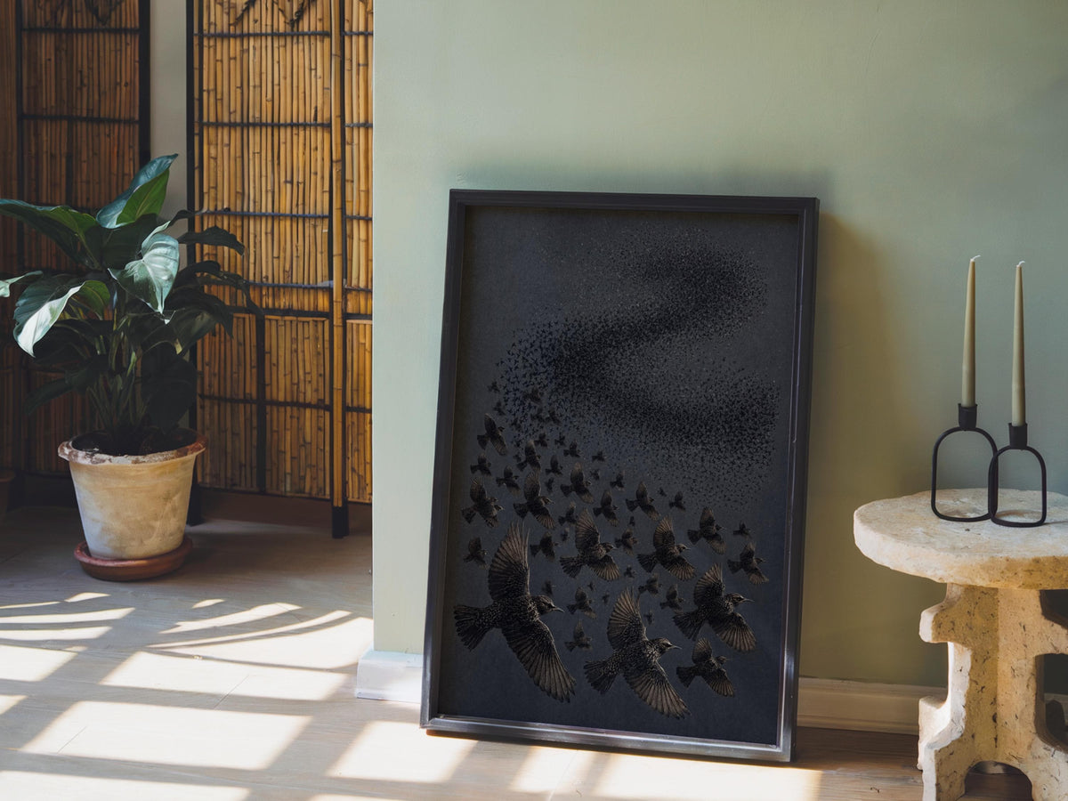 Starling Flock Print, Bird Murmuration Wall Art, Minimalist Animal Poster, Wildlife Fine Art, Nature Lover Gift, Nature Lover Gift