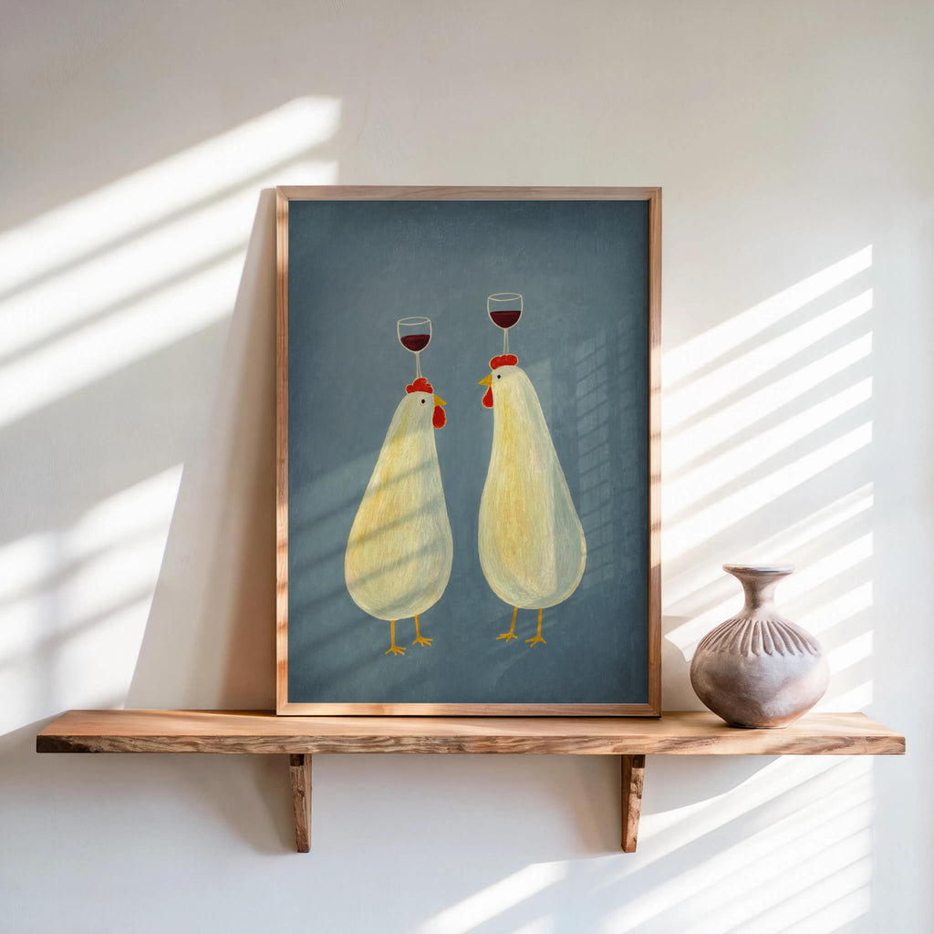 Abstract Chicken Wine Art, Funny Rustic Kitchen Wall Decor, Whimsical Rooster Poster, Funny Farmhouse Print, Colorful Bird Animal Canvas
