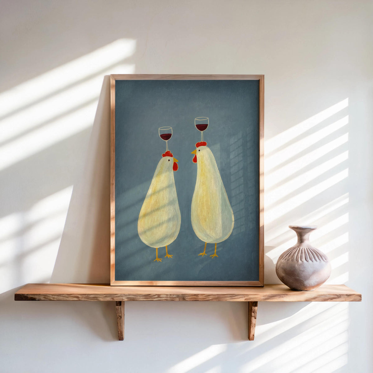 Abstract Chicken Wine Art, Funny Rustic Kitchen Wall Decor, Whimsical Rooster Poster, Funny Farmhouse Print, Colorful Bird Animal Canvas