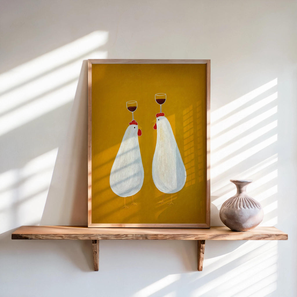 Abstract Chicken Wine Art, Funny Rustic Kitchen Wall Decor, Whimsical Rooster Poster, Funny Farmhouse Print, Colorful Bird Animal Canvas