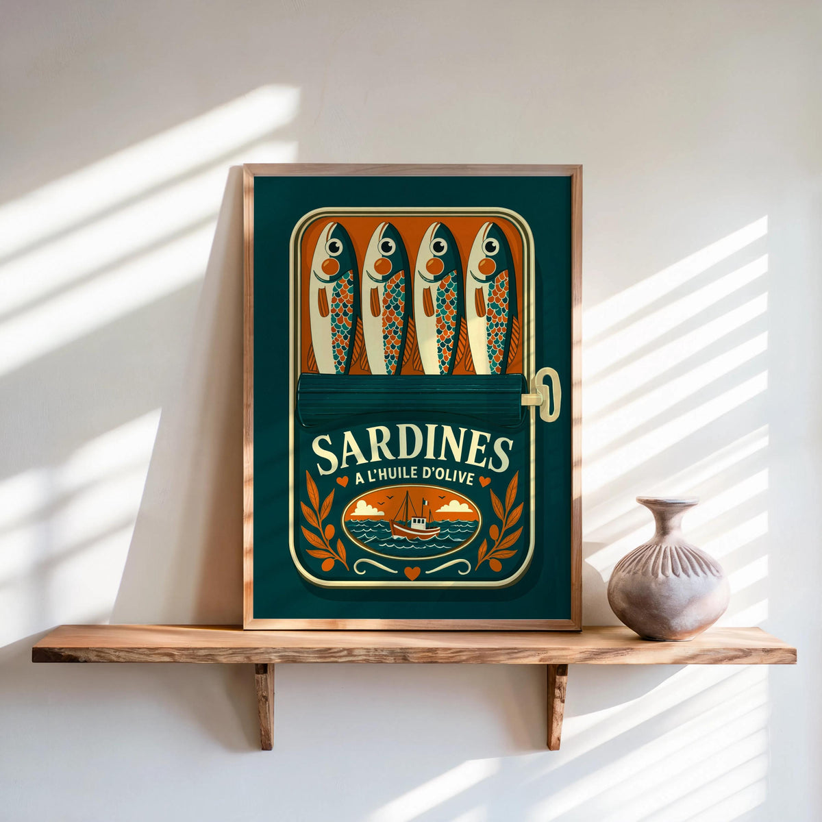 Sardine Tin Art Print, Vintage French Kitchen Decor, Retro Seafood Poster, Quirky Sardines Can Illustration, Foodie Wall Accent