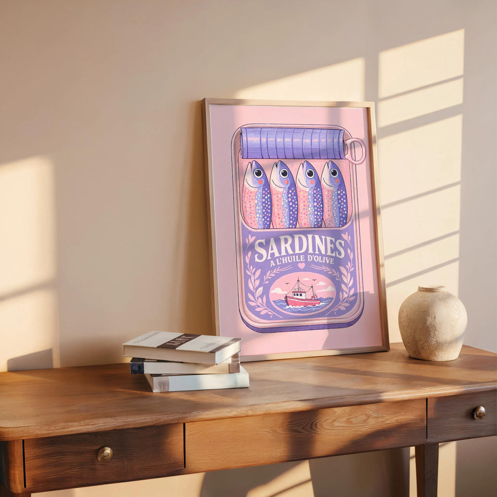 Sardines Can Wall Art, Tinned Fish Illustration, French Kitchen Print, Coquette Trendy Food Decor, Coastal Seafood Cooking Artwork