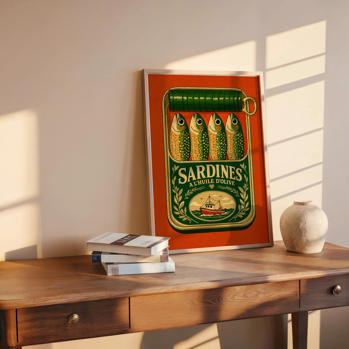 Sardines Can Wall Art, Tinned Fish Illustration, French Kitchen Print, Coquette Trendy Food Decor, Coastal Seafood Cooking Artwork