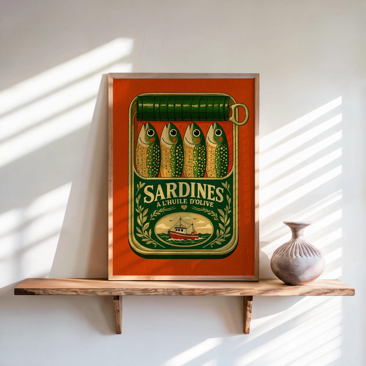 Sardines Can Wall Art, Tinned Fish Illustration, French Kitchen Print, Coquette Trendy Food Decor, Coastal Seafood Cooking Artwork