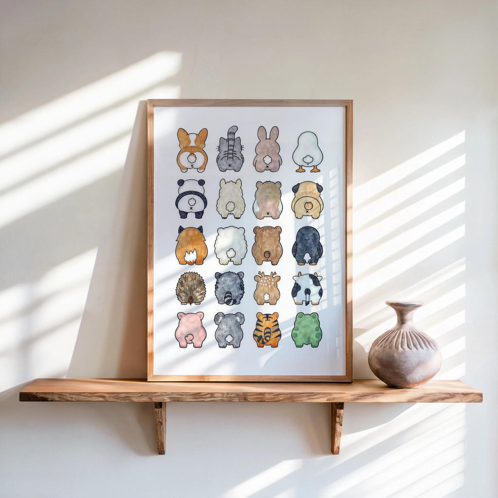 Funny Animal Butts Bathroom Poster, Cute Animal Rear Print, Quirky Restroom Wall Art, Kid Humorous Loo Sign Decor, Nursery Housewarming Gift