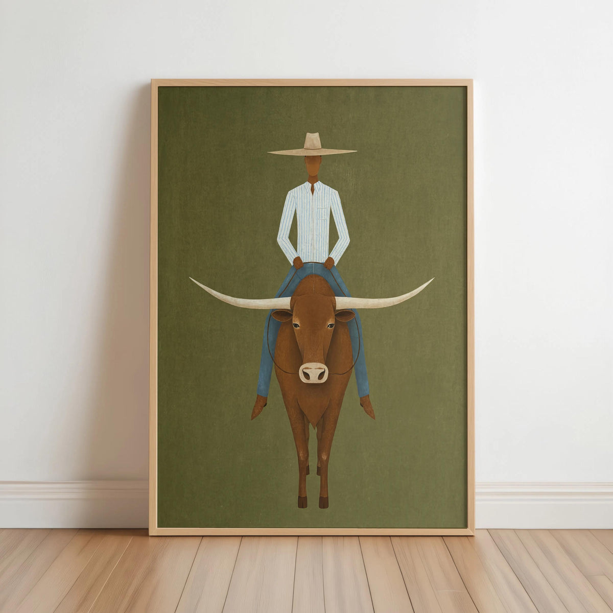 Minimalist Cowboy Painting, Abstract Longhorn Bull Wall Art, Modern Southwestern Decor, Surrealist Texas Ranch Poster, Western Rodeo Gift