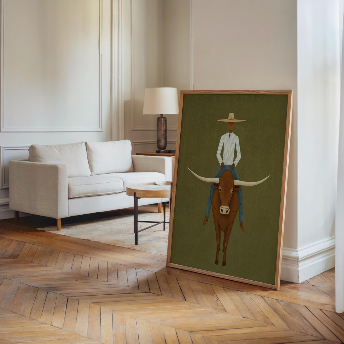 Minimalist Cowboy Painting, Abstract Longhorn Bull Wall Art, Modern Southwestern Decor, Surrealist Texas Ranch Poster, Western Rodeo Gift