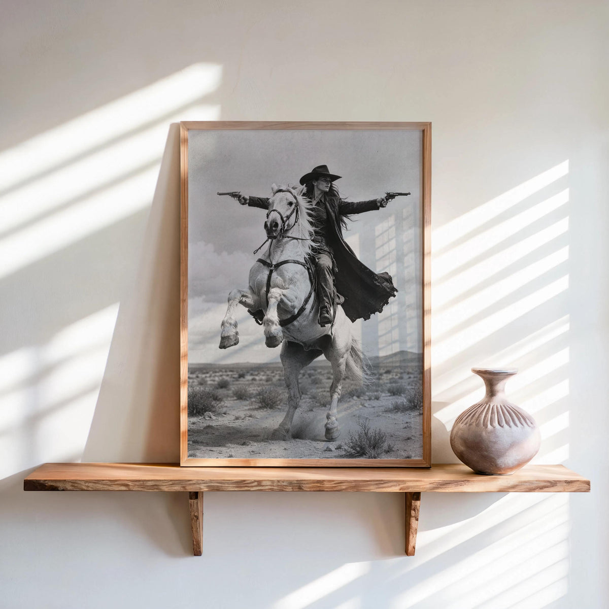 Vintage Western Photography, Cowgirl & Guns Riding Horse Wall Art, Rustic Ranch Decor, American West Print, Female Outlaw Equestrian Poster