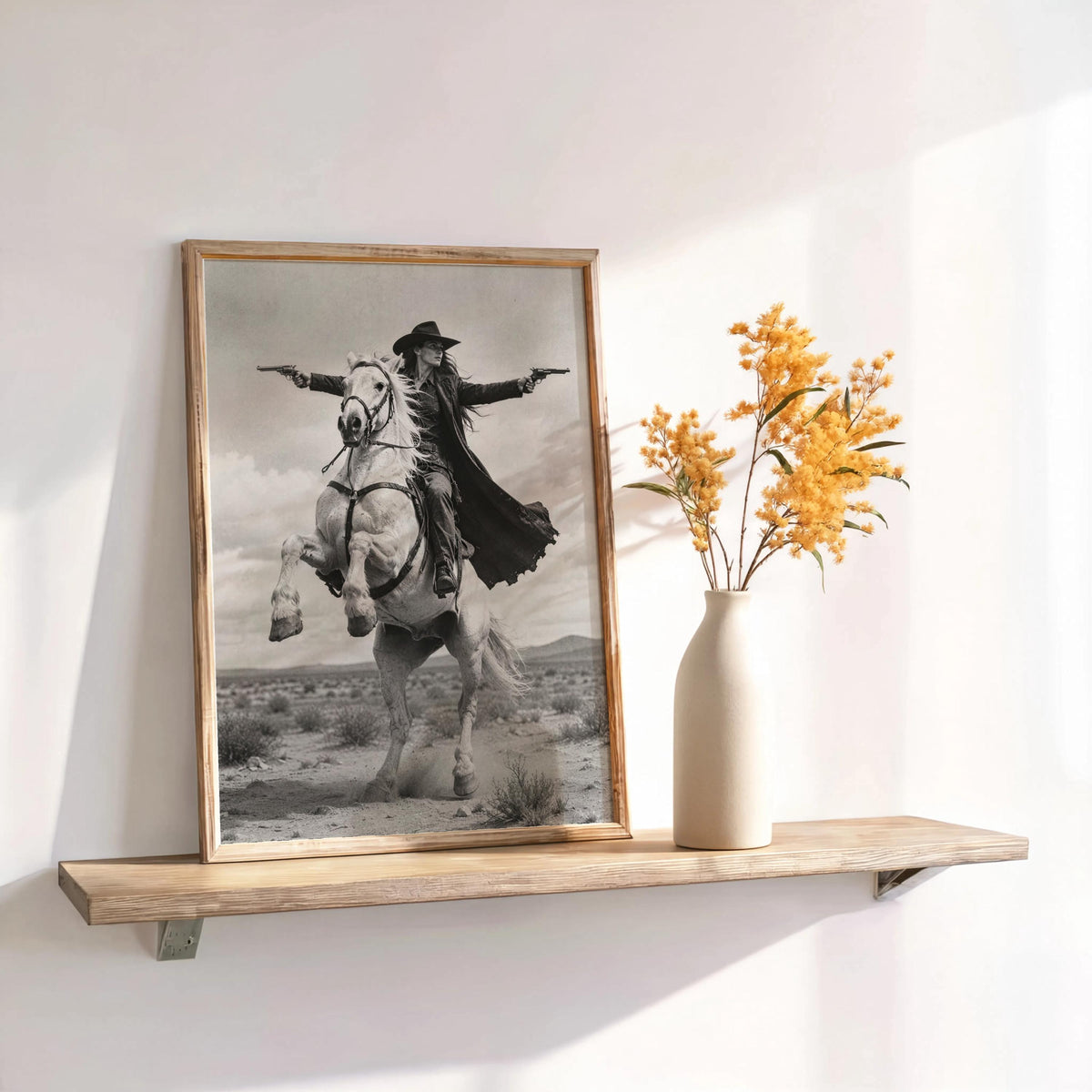 Vintage Western Photography, Cowgirl & Guns Riding Horse Wall Art, Rustic Ranch Decor, American West Print, Female Outlaw Equestrian Poster