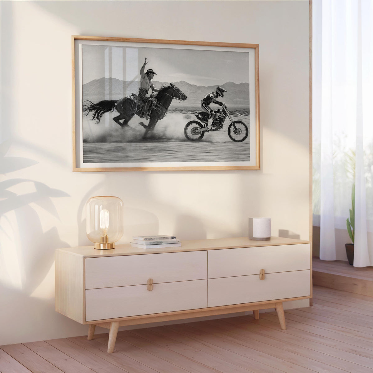 Horse VS Dirt Bike Wall Art, Western Motocross Print, Cowboy Racing Motorcycle Poster, Masculine Home Decor, Gift for Boyfriend