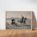 Vintage Motocross Wall Art, Cowboy on Horse Racing Dirt Bike Print, Retro Motorcycle Poster, Black and White Western Home Decor Gift
