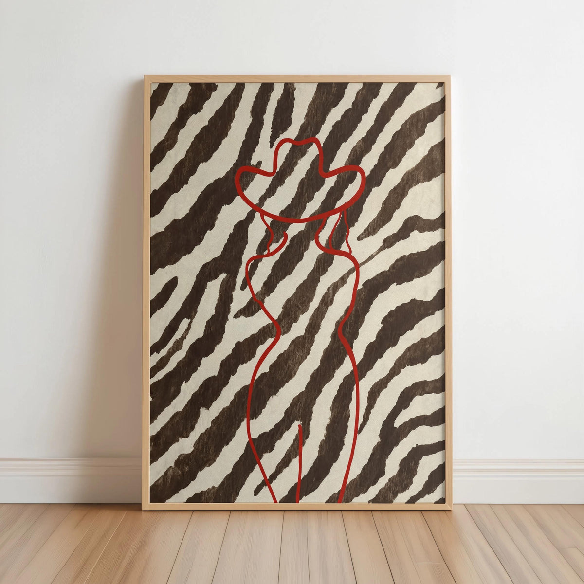 Red Cowgirl Outline Wall Art, Brown Zebra Print Poster, Trendy Western Aesthetic Decor, Modern Minimalist Cowboy Line Art Print Fashion Gift