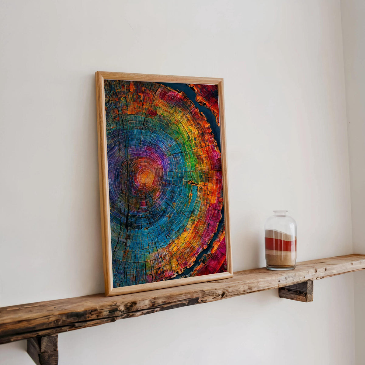 Tree Rings Wall Art, Colorful Wood Grain Poster, Rainbow Cross Section Decor, Vibrant Botanical Painting, Abstract Nature Print