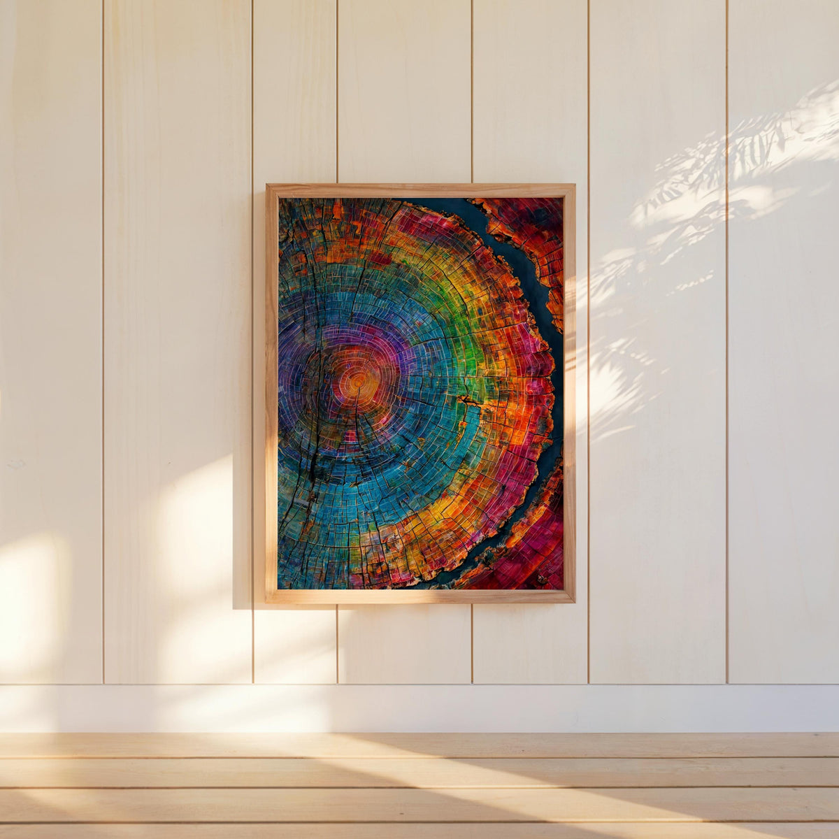 Tree Rings Wall Art, Colorful Wood Grain Poster, Rainbow Cross Section Decor, Vibrant Botanical Painting, Abstract Nature Print