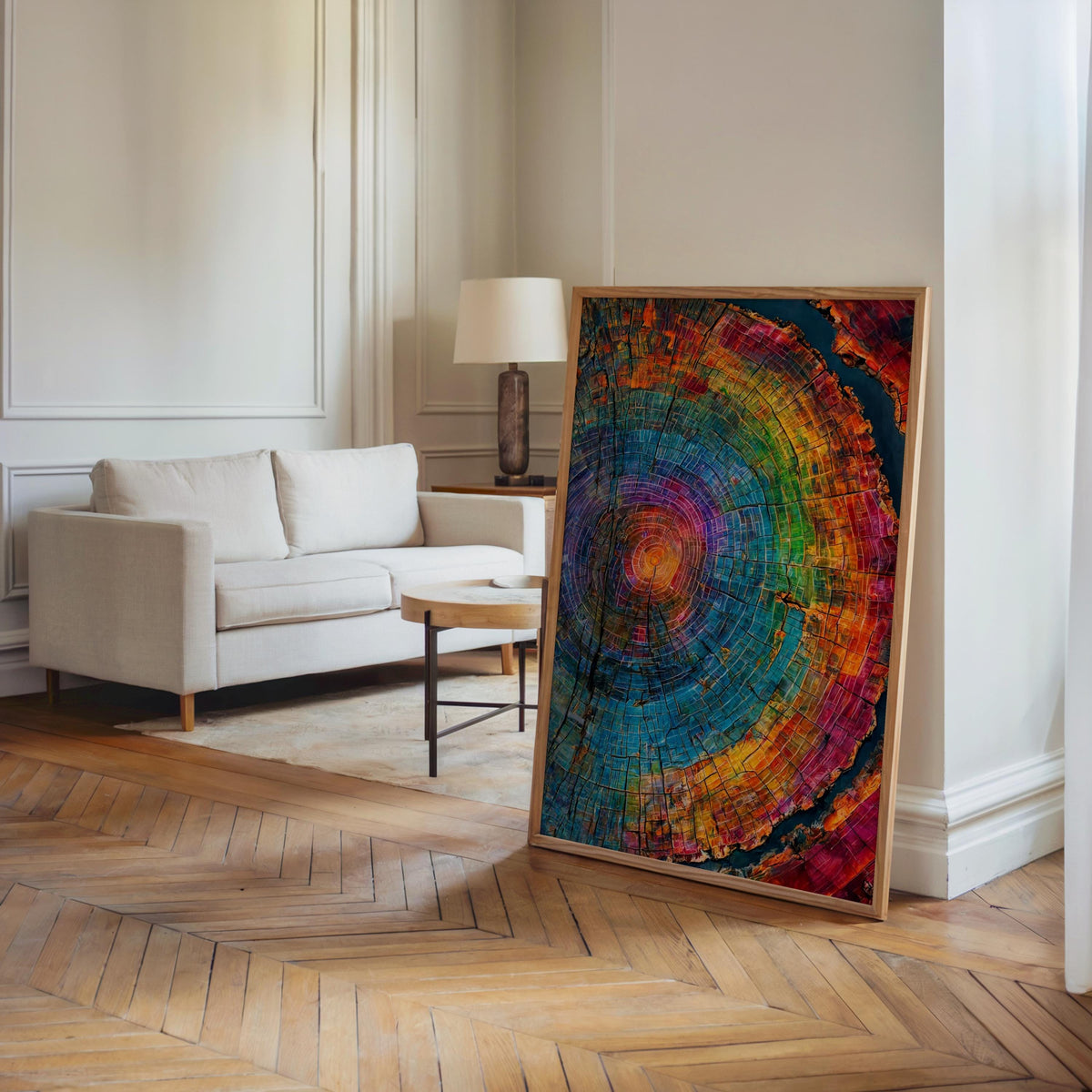 Tree Rings Wall Art, Colorful Wood Grain Poster, Rainbow Cross Section Decor, Vibrant Botanical Painting, Abstract Nature Print