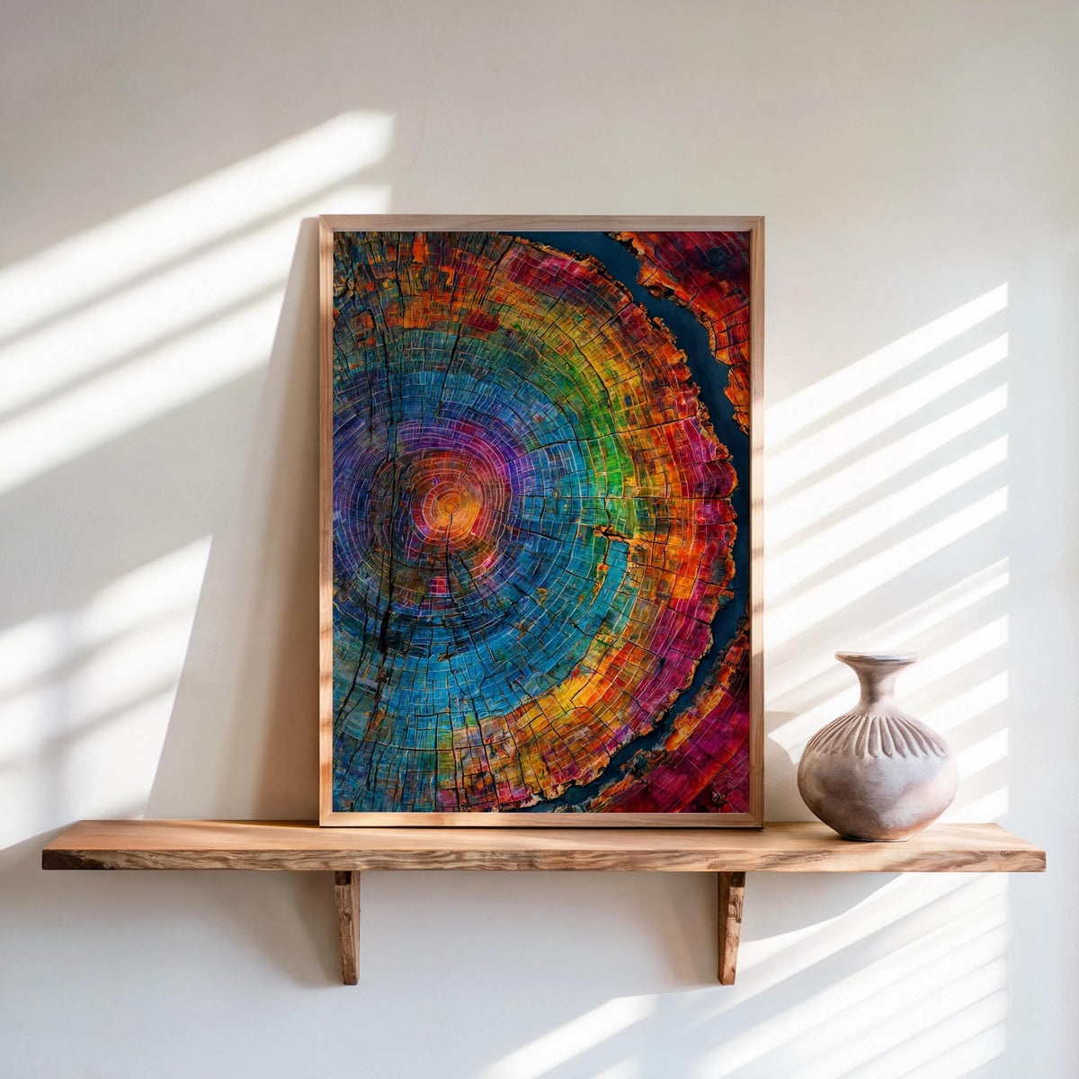 Tree Rings Wall Art, Colorful Wood Grain Poster, Rainbow Cross Section Decor, Vibrant Botanical Painting, Abstract Nature Print
