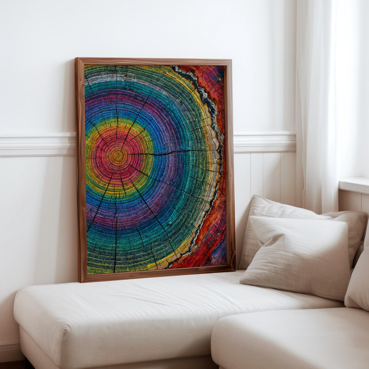 Tree Ring Wall Art, Colorful Tree Rings Print, Abstract Modern Farmhouse Canvas, Minimalist Woodland Decor, Psychedelic Rainbow Poster