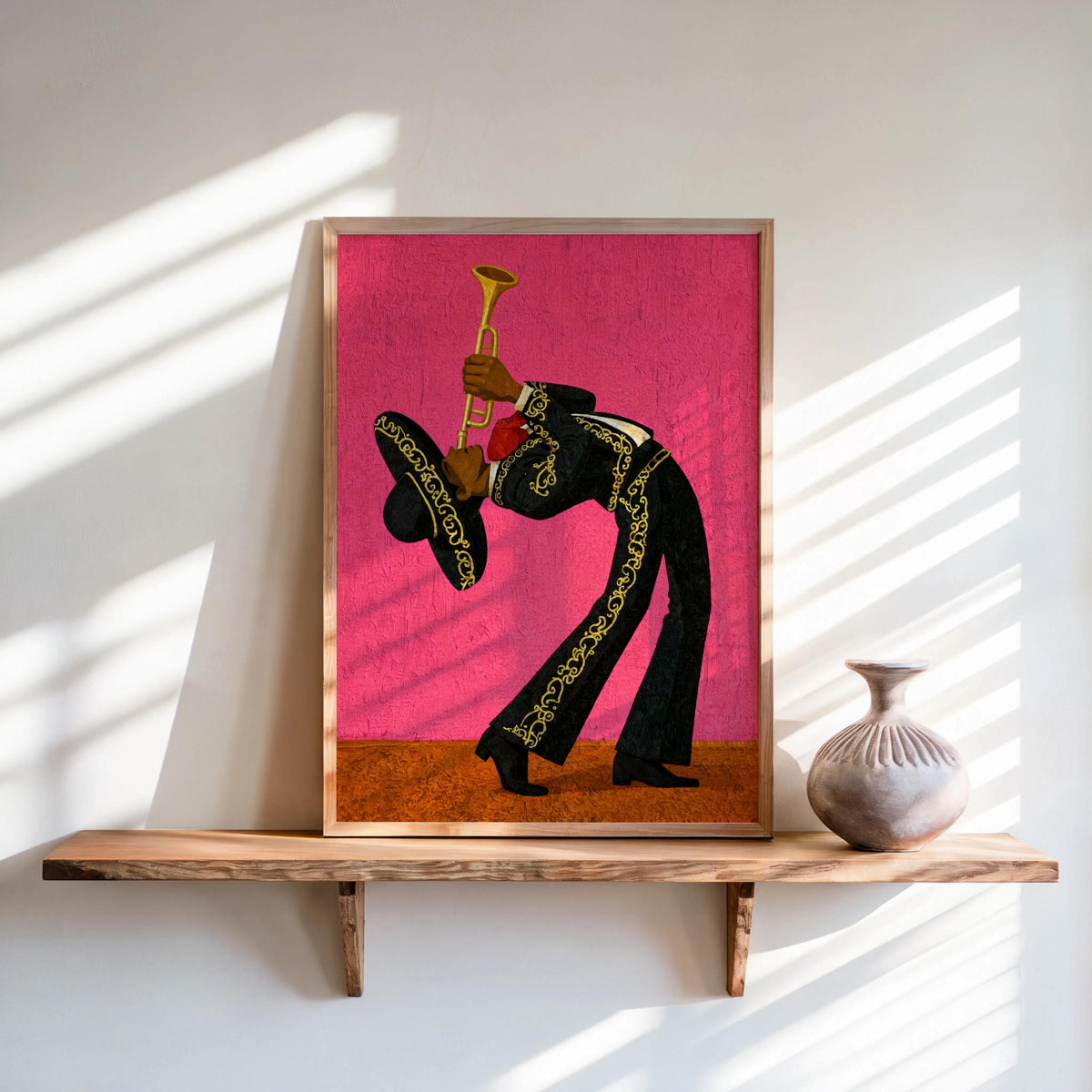 Mexico Mariachi Trumpet Player Print, Bright Vintage Charro Suit Wall Art, Latin Music Poster, Vibrant Cultural Latin American Travel Gift