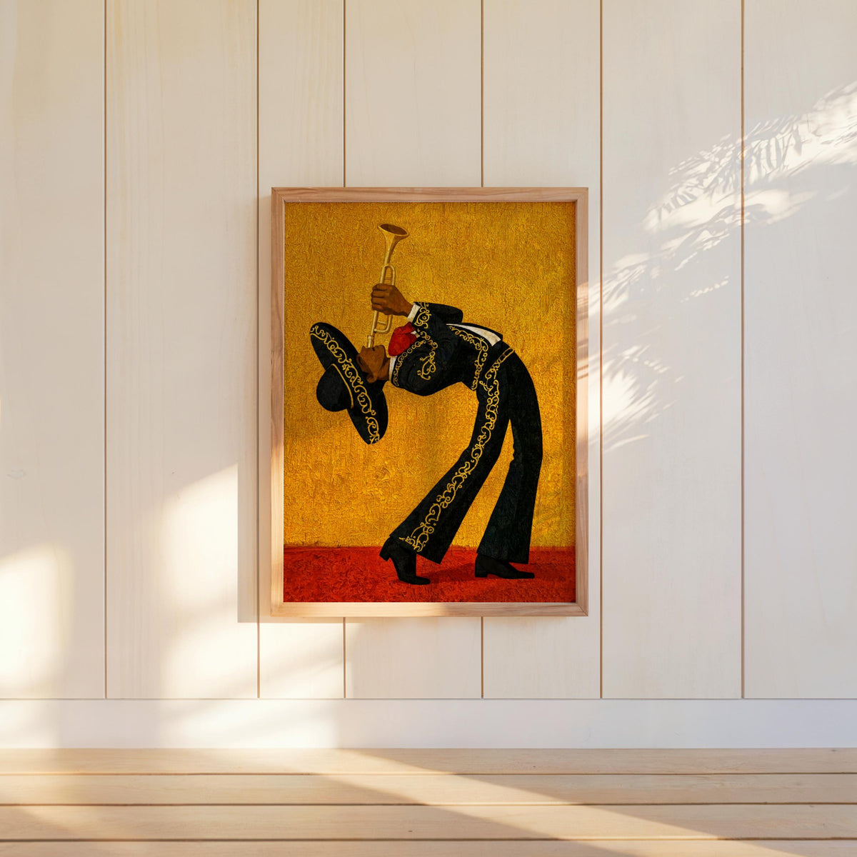 Mexico Mariachi Trumpet Player Print, Bright Vintage Charro Suit Wall Art, Latin Music Poster, Vibrant Cultural Latin American Travel Gift