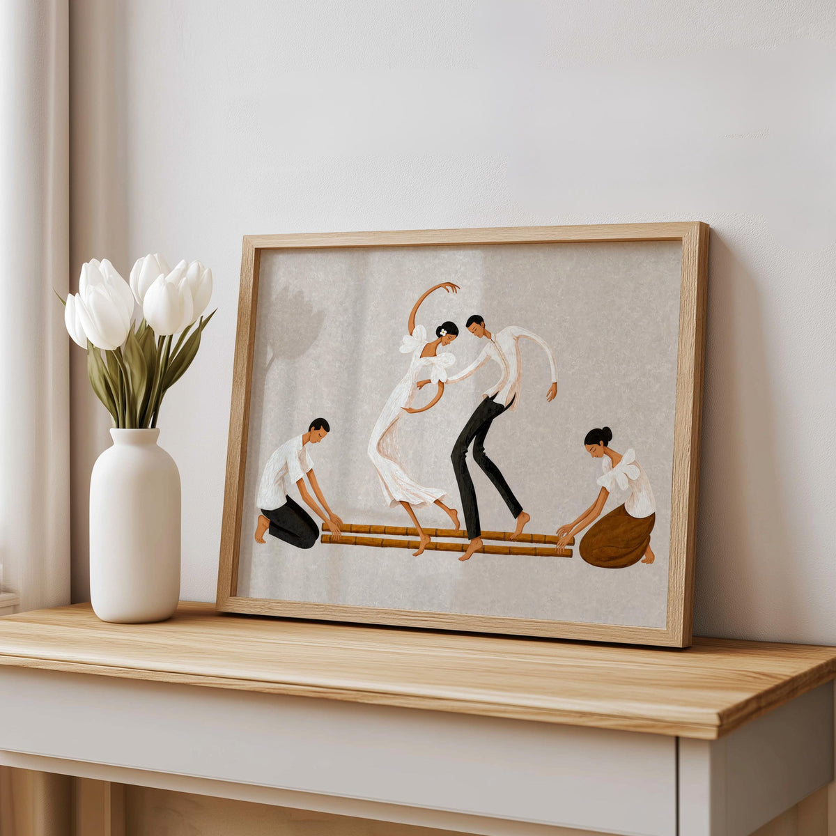 Filipino Tinikling Dance Wall Art, Traditional Bamboo Dancers Print, Philippines Cultural Pinoy Heritage Home Decor, Filipina woman Gift