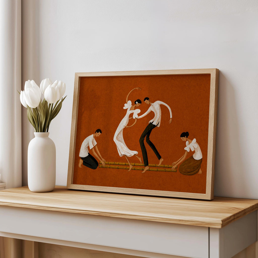 Filipino Tinikling Dance Wall Art, Traditional Bamboo Dancers Print, Philippines Cultural Pinoy Heritage Home Decor, Filipina woman Gift