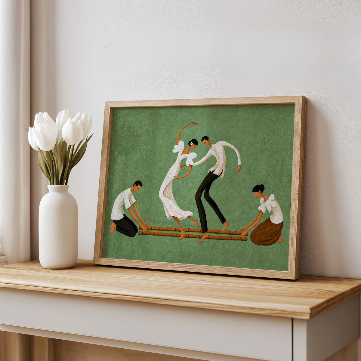 Filipino Tinikling Dance Wall Art, Traditional Bamboo Dancers Print, Philippines Cultural Pinoy Heritage Home Decor, Filipina woman Gift