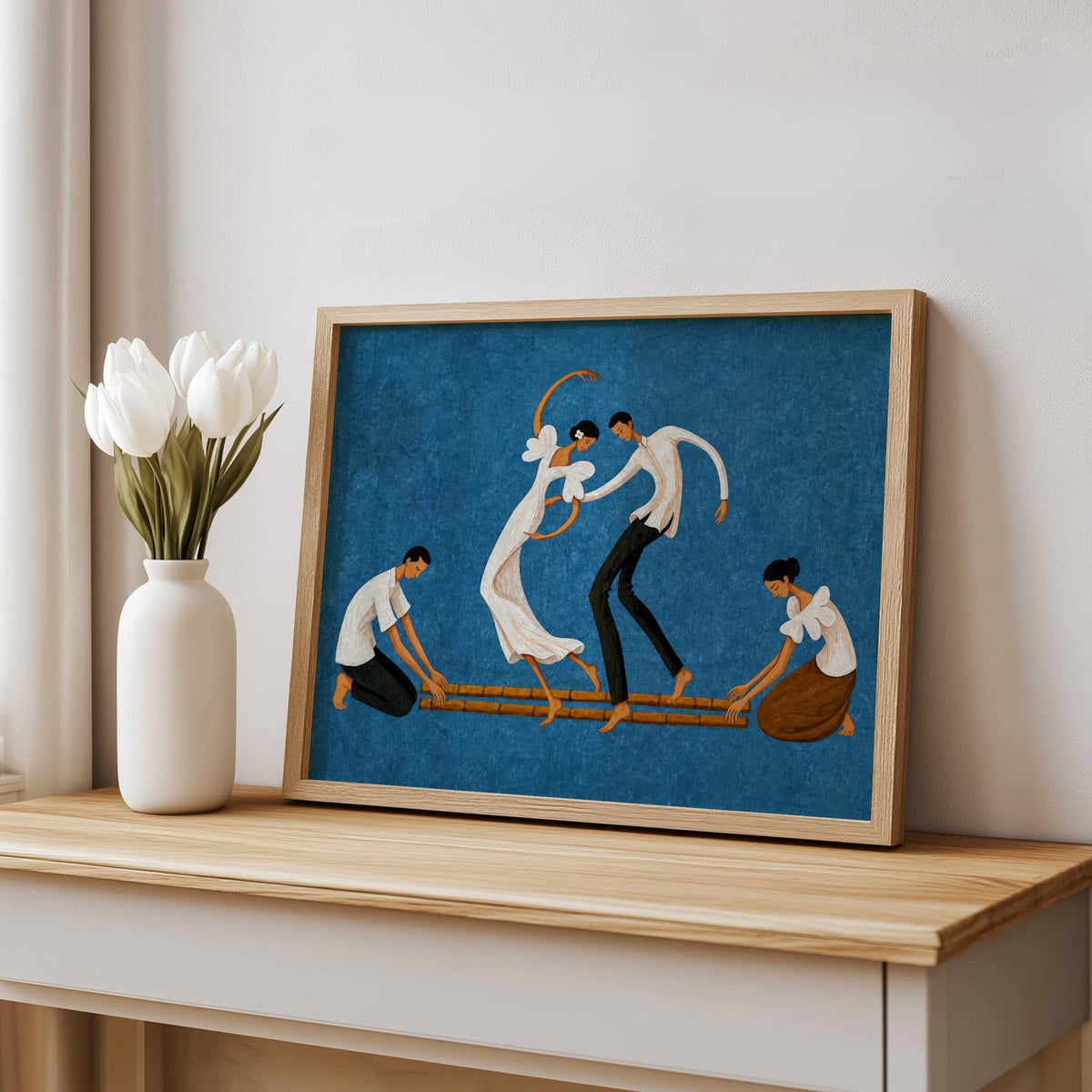Filipino Tinikling Dance Wall Art, Traditional Bamboo Dancers Print, Philippines Cultural Pinoy Heritage Home Decor, Filipina woman Gift