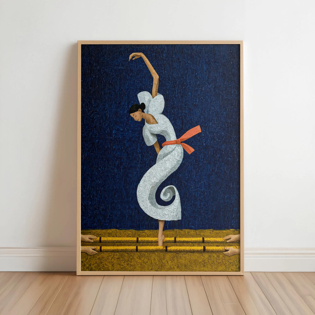 Filipina Woman Dancing Tinikling Poster, Traditional Bamboo Dance Print, Philippines Cultural Heritage Fine Art,  Vibrant Asian Ballerina