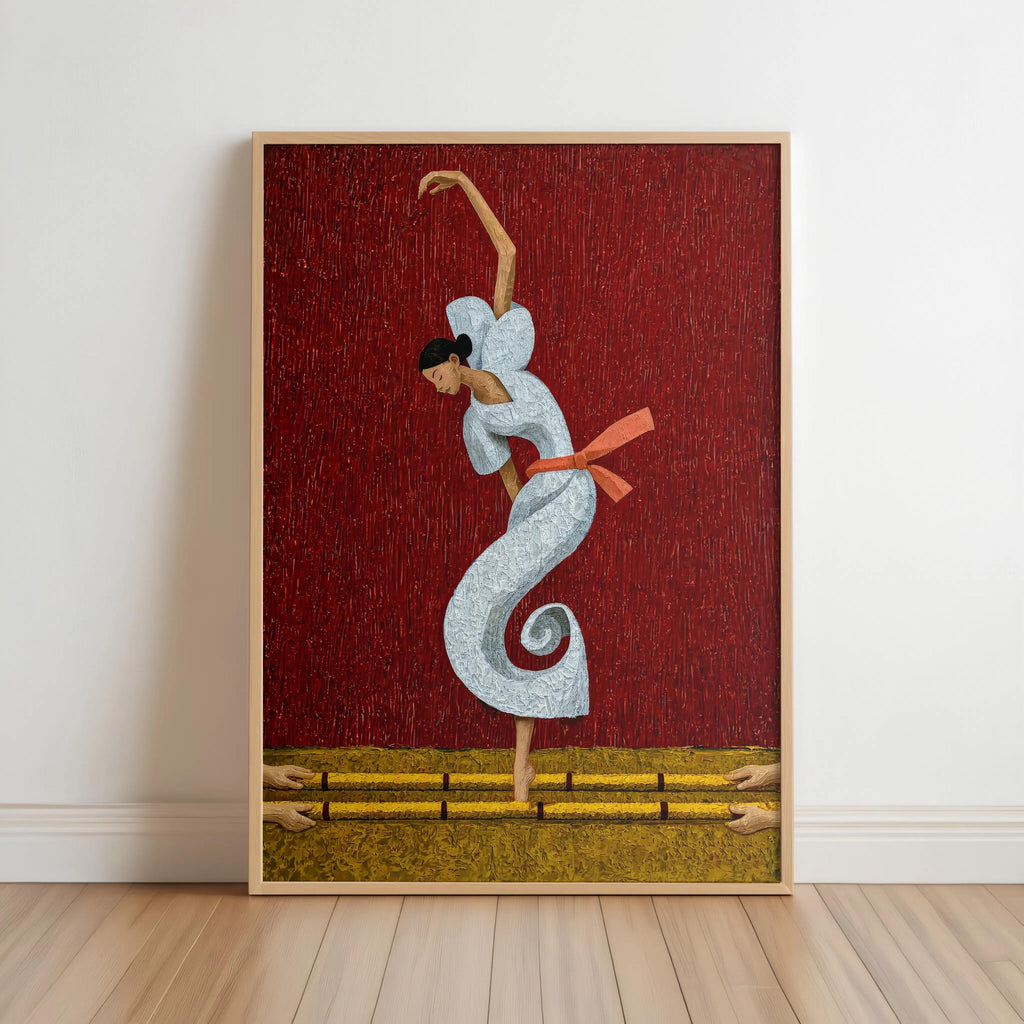 Filipina Woman Dancing Tinikling Poster, Traditional Bamboo Dance Print, Philippines Cultural Heritage Fine Art,  Vibrant Asian Ballerina