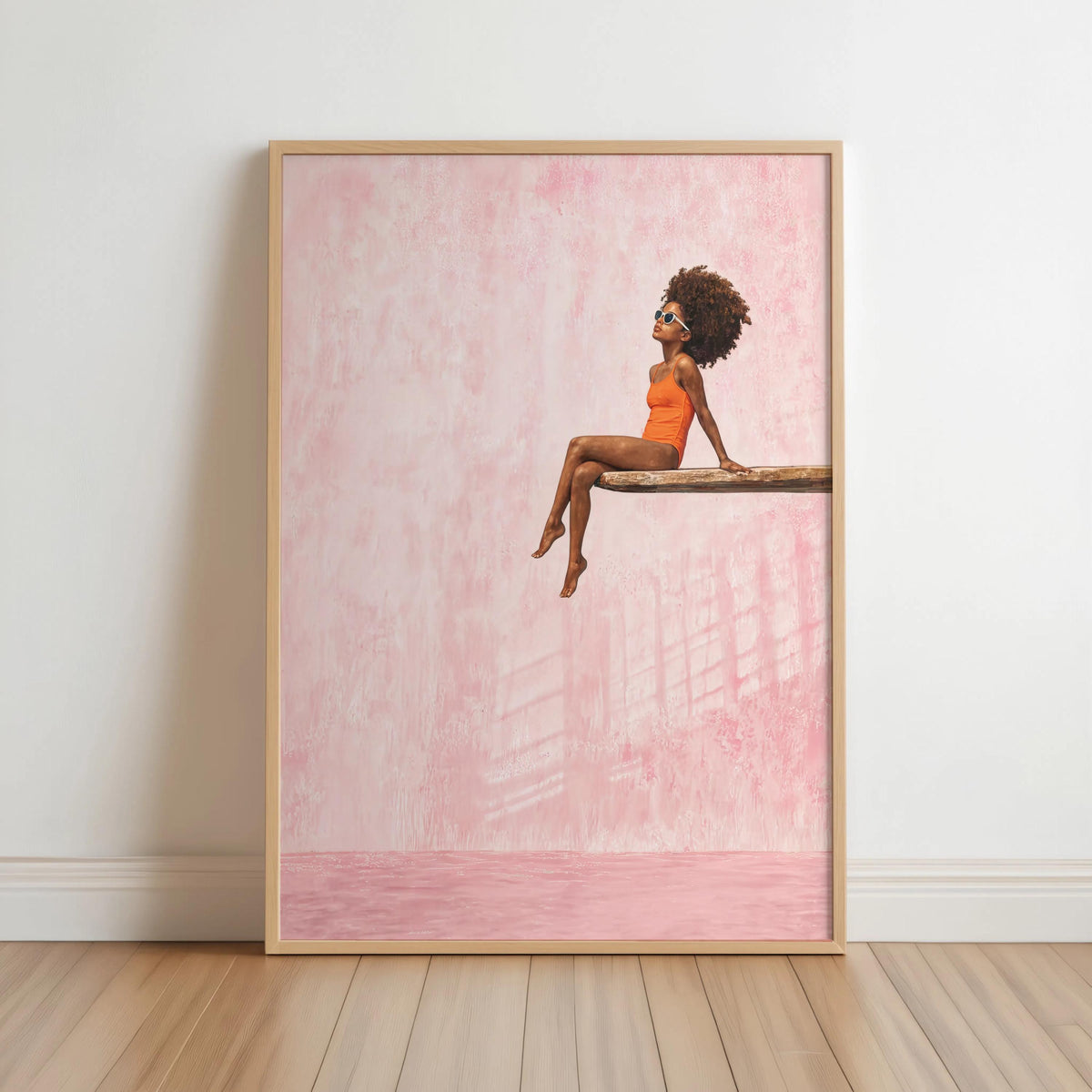Black Girl Swimming Pool Art Print, Afrocentric Summer Wall Decor, Vibrant Diving Board Painting Poster, Minimalist Afro Hair Pop Art