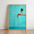 Black Girl Swimming Pool Art Print, Afrocentric Summer Wall Decor, Vibrant Diving Board Painting Poster, Minimalist Afro Hair Pop Art
