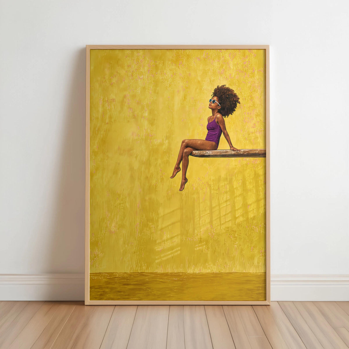 Black Girl Swimming Pool Art Print, Afrocentric Summer Wall Decor, Vibrant Diving Board Painting Poster, Minimalist Afro Hair Pop Art