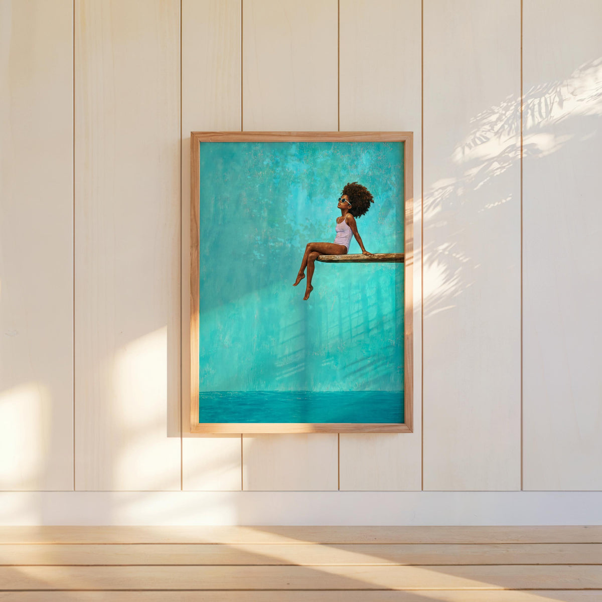 Black Girl Swimming Pool Art Print, Afrocentric Summer Wall Decor, Vibrant Diving Board Painting Poster, Minimalist Afro Hair Pop Art
